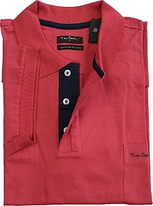 Camisa Polo Pierre Cardin (PLUS SIZE) Com Bolso - Manga Curta Com Punho - Fio de Escócia - 100% Algodão - Ref. 15686 Vermelha