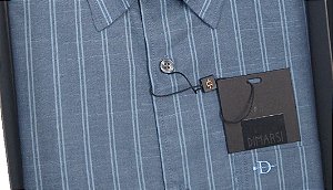 Camisa Dimarsi Tradicional Regular Fit - Com Bolso - Manga Curta - Algodão Egípcio - Ref. 9017 Azul Listrada