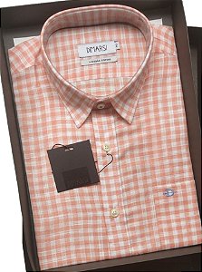 Camisa Dimarsi Tradicional Regular Fit - Com Bolso - Manga Curta - Algodão Egípcio - Ref. 9153 Xadrez Salmão