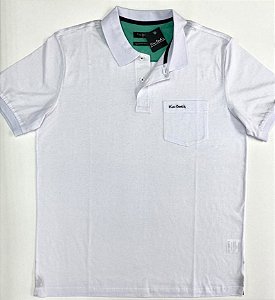 Camisa Polo Pierre Cardin Com Bolso - Manga Curta Com Punho - Algodão Fio de Escócia - Ref 70093 Branca