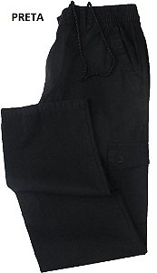 Calça de Elástico Stargriff - Com Zipper e Botão - Contém bolso lateral cargo - 100% Algodão - Ref. 832 Preta