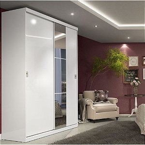 Guarda Roupa Harmony Glass Branco 2 Portas de Correr e 2 Gavetas