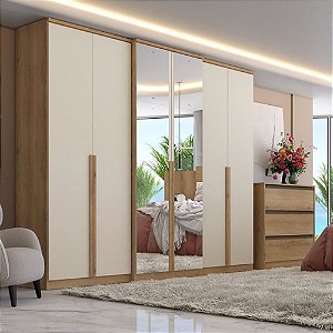 Guarda Roupa Valência  Full Glass Capuccino com Off White 6 Portas 4 Gavetas