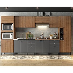 Cozinha Modulada Vivenda 8 Peças Mel BP com Grafite