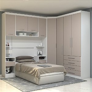 Quarto Modulado Paris Solteiro de Canto 7 peças