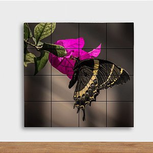 Painel Decorativo Flor Pink e Borboleta - Quadrado