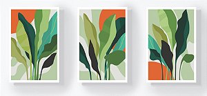 Trio Retangular Azulejos - Palmeira Verde e Laranja