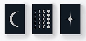 Trio Retangular Azulejos - Luas e Estrela Escuro