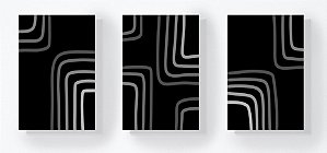 Trio Retangular Azulejos - Linhas Quadradas Escala de Cinza