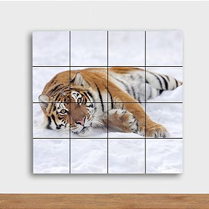 Painel Decorativo Tigre na Neve - Quadrado