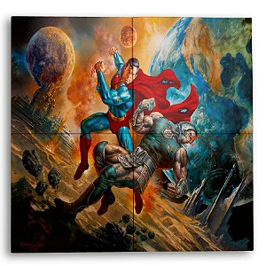 Painel Decorativo de Azulejo Superman vs Darkseid 40x40cm