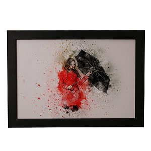 Quadro Decorativo Aquarela Mulher e Guarda-Chuva