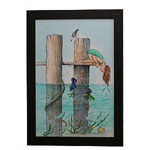 Quadro Decorativo Menina e Peixes