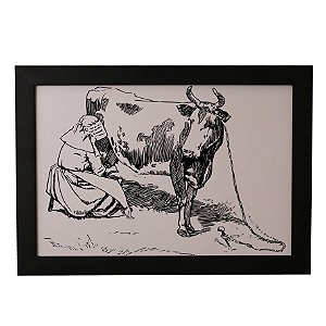 Quadro Decorativo Ordenha Preto e Branco