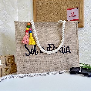 Bolsa de praia feminina vintage juta