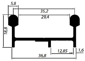 Perfil de Alumínio Trilho Inferior Duplo Sistema Deslizante p/ Vidro Temperado - Várias cores - Barra com 6mts (Cód. BX-065)