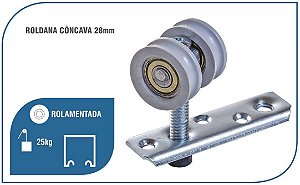 Roldana Côncava 28Mm - Duplo Rolamento Para Esquadria De Madeira (1 Par)