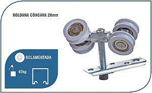 Roldana Dupla Côncava 28Mm Rolamentada Para Esquadria De Madeira (1 Par) (Cód. RDX-4 / 5544)