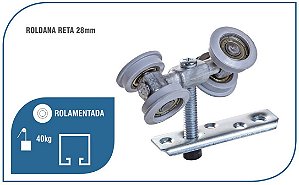 Roldana Dupla Reta 28Mm Rolamentada Para Esquadria De Madeira (1 Par)