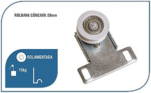 Roldana Côncava 28Mm Rolamentada Chapa Reta P/ Trilho J P/ Esquadria De Madeira (1 Par)