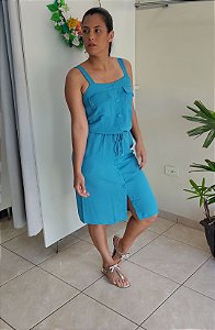 vestido azul turquesa