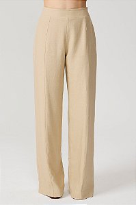 calça pantalona em linho bege