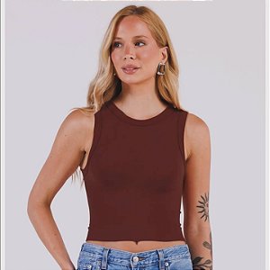 Blusa Cropped Marrom Sem Costura Confortável