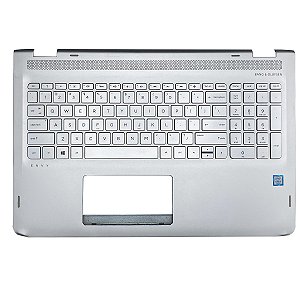 Carcaça Base Superior Com Teclado Inglês/Us Notebook Hp Envy X360 M6-aq105dx Prata Com Iluminação - Detalhe