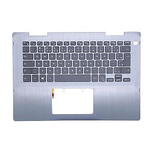 Carcaça Base Superior Com Teclado Retro Iluminado Para Notebook Dell Inspiron 5482 Cinza Azulado Escovado