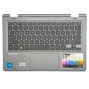 Carcaça Base Superior Com Teclado Pt-br e Touchpad Para Notebook Positivo Duo 2 em 1 C4128b Cinza