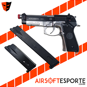 Pistola Airsoft We Beretta M9a1 Chrome e Preta M012 Magazine Estendido