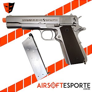 Pistol Airsoft WE 1911 Matte Chrome Checker Grip E006A-SV