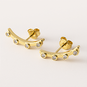 Brinco Ear Hook com Zircônias Banhado A Ouro