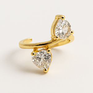 Piercing Fake Dois Corações Cristal Banhado A Ouro