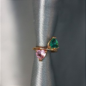 Piercing Fake Dois Corações Verde e Rosa Ouro