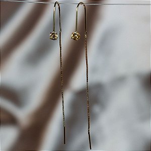 Brinco Agulha Com Zircônia Champanhe Ouro