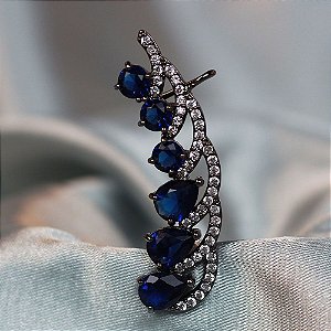 Piercing de Orelha Direita Com Gotas em Zircônia Azul Ródio Negro