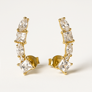 Brinco Ear Cuff Formas Zircônia Banhado A Ouro