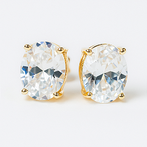 Brinco Zircônia Oval Cristal Banhado A Ouro