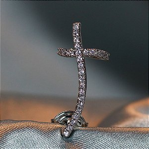 Piercing Com Design Curvo Cravejado Banhado A Ródio Branco
