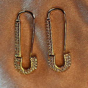 Brinco Alfinete Cravejado Banhado A Ouro