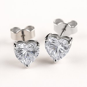Brinco Coração Médio Zircônia Cristal Banhado A Ródio Branco