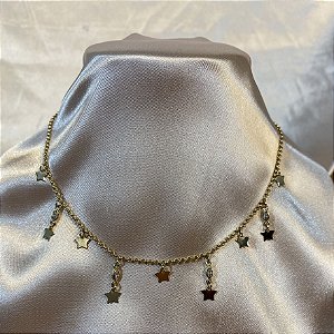 Colar Choker Com Estrelinhas e Zircônias Ouro