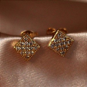 Brinco Quadrado P Microzircônia Banhado A Ouro