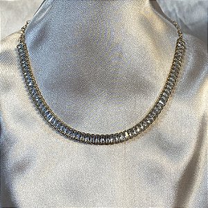 Colar Choker Riviera Cristal Retangular Ouro