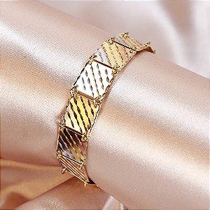 Pulseira Eleganza Com Risquinhos Três Ouros