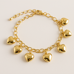 Pulseira Coraçōes Banhado A Ouro