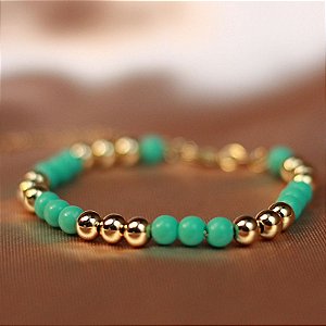 Pulseira Bolinhas Verde Menta e Ouro