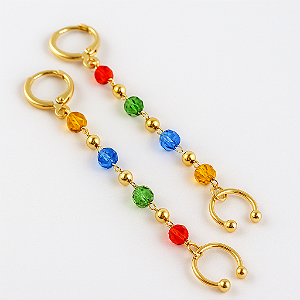Brinco Argola Cristais Coloridos Com Piercing Banhado A Ouro