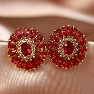 Brinco Flor Oval Ágata Rosa Ouro